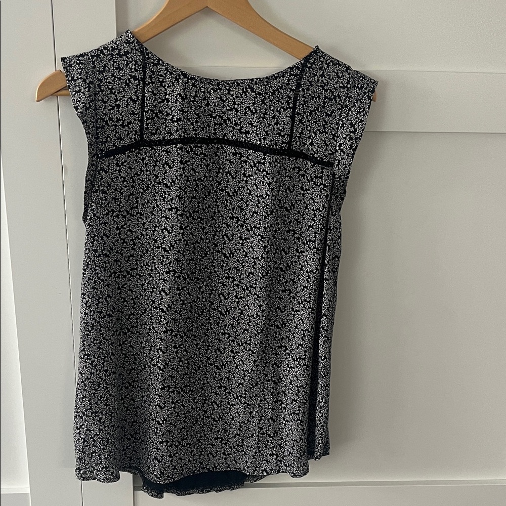 LOFT Black and White Floral Blouse